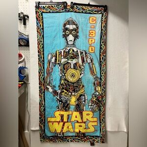 Vintage Star Wars C3P0 Beach Towel Wires Border #54122 100% Cotton 27” X 54”